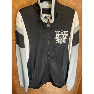 Starter Las Vegas Raiders Track Jacket Mens Black Silver White Full Zip NFL